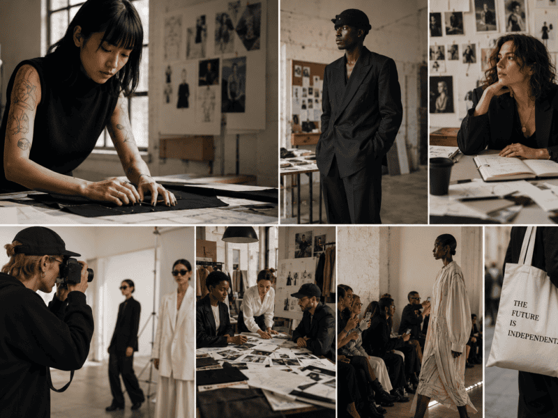 A woman working on fashion sketches in a design studio.